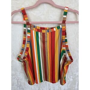 It's Multi Color Vertical Striped High Neck Crop Top Tank 2X